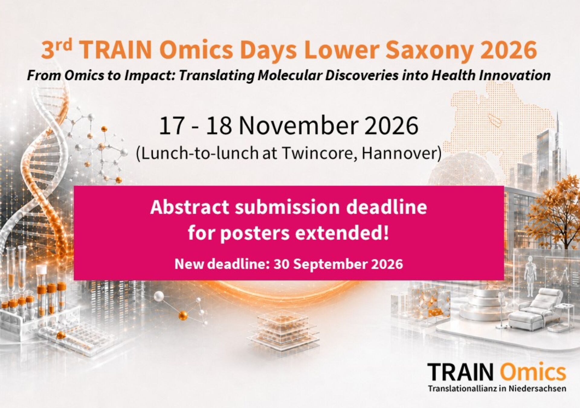 3rd TRAIN Omics Days - Abstract Submission extended (1) TRAIN Omics Days 2026: Einreichungsfrist für Abstracts verlängert und Programm veröffentlicht!